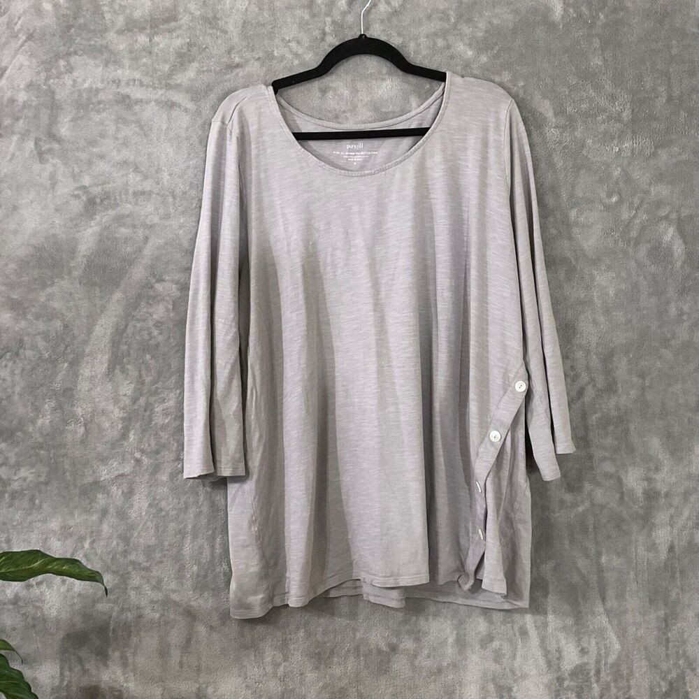 J. Jill Pure Asymmetric Button Tunic XL Women Gray Long Sleeve Round Neck
